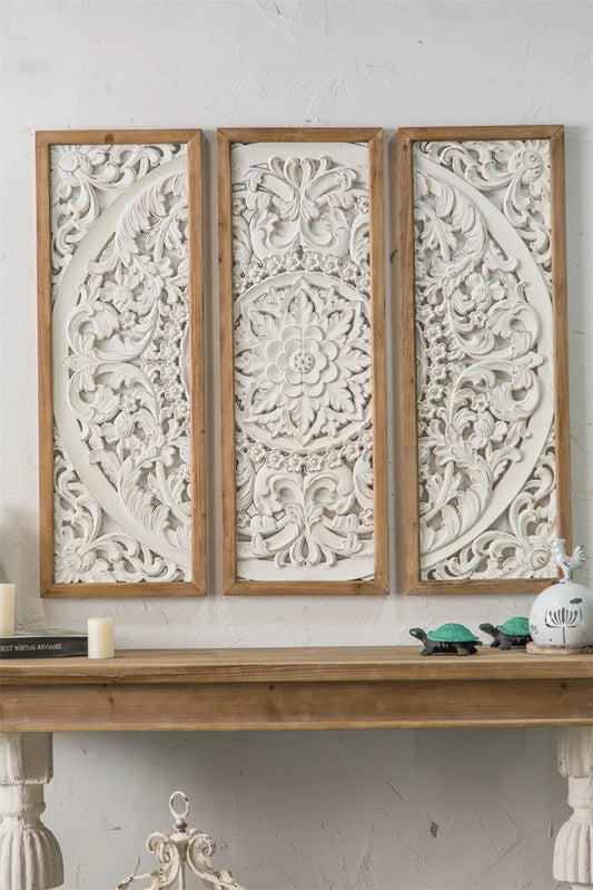Unique handmade home decoration antique white wood wall panel project mixed engraving wood wedding art square wood wall decorati