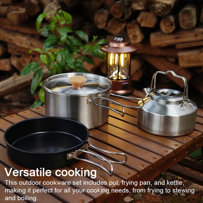 Camping Cookware Set Outdoor Picnic Cookware Kit Stainless Steel Pot Frying Pan Kettle Set Travel Cooking Accessory