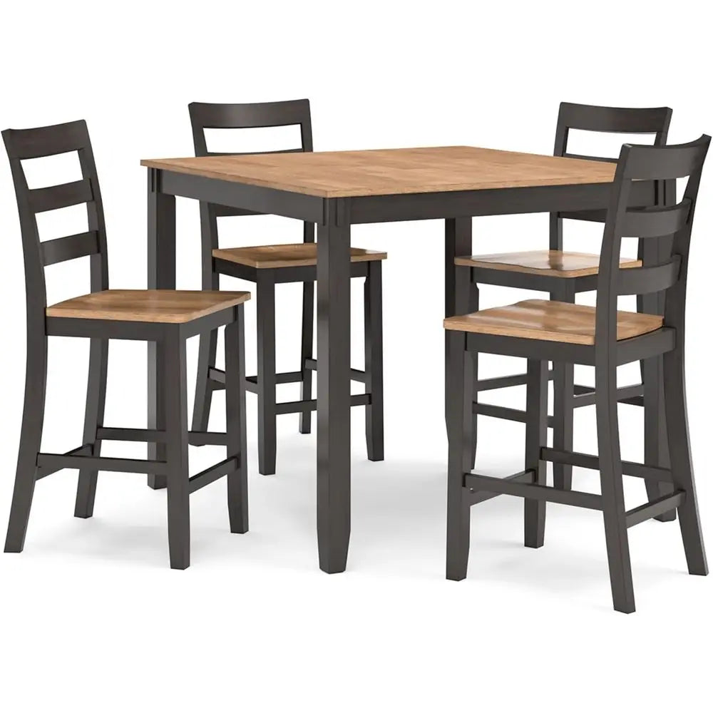 Light Brown and Dark Brown 5-Piece Dining Set with Counter Height Table and 4 Bar Stools