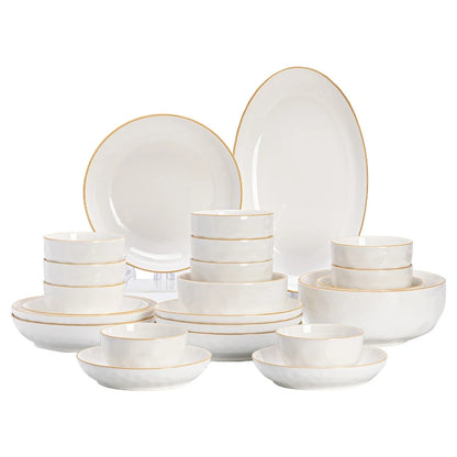 korean style white plates dinner sets ceramic gold rim 8 person dinner sets full set Casserole vajillas completa Bowl set