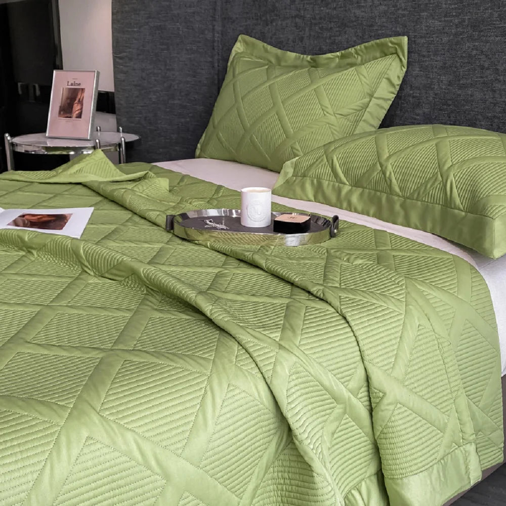 Silky Tencel Quilted Bedspread on the Bed, Cool Quilt, Lyocel 50, Quilted Blanket, Comforter, Double Queen Cover, Padded, Summer