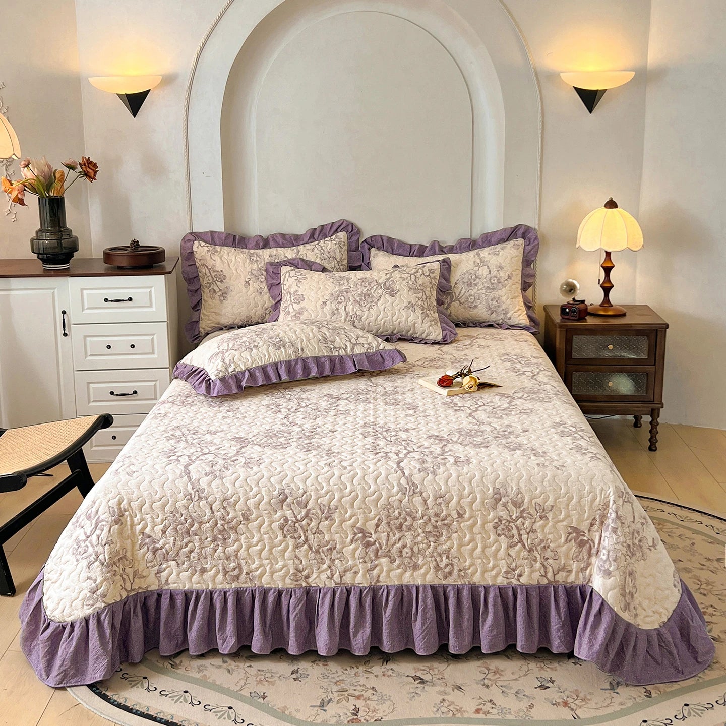 1pc Quilted Bedspread with Ruffles Thickened Flower Printed Bed Cover Queen/King Size Bedspreads colchas y coverlets 침대 패드