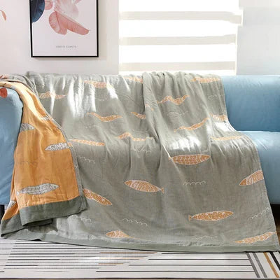 Textile City Ins Leaf Fish Comforters 5 Layer Cotton Gauze Towel Blanket Home Bed Quality Bedspread 200x230cm