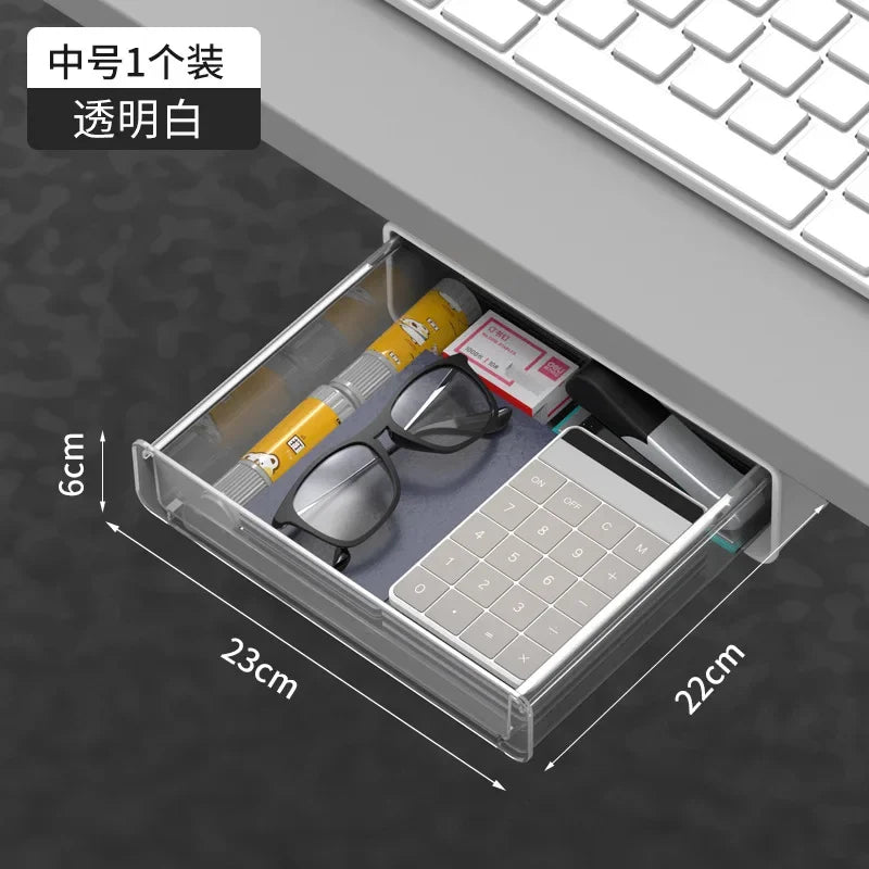 Office Storage Box Under Desk Hidden Drawer Clear Organizer Drawer Desk Supplies Holder Rack Memo Pen Stationery Storage Tray