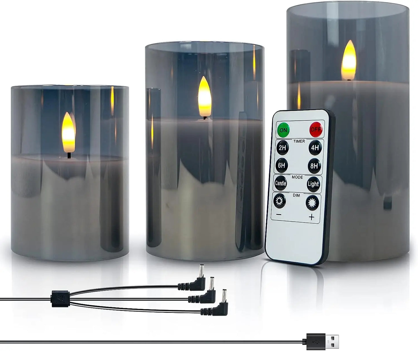 USB Rechargeable/Battery operated LED Glass Candle Remote controlled Pillar Candle Paraffin Wax 3D wick Home table Decor-Amber