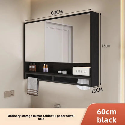 Bathroom Mirror Cabinet Wall Mounted LED Waterproof Aluminum Medicine Cabinet with Storage Shelf Towel Rod for Home Bathroom