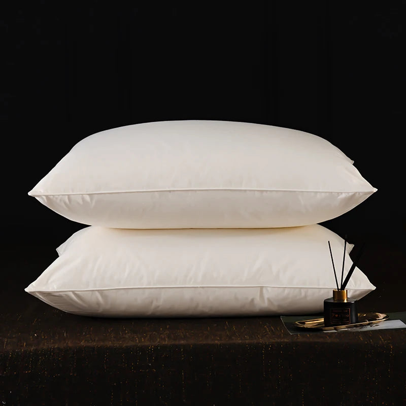 2Pcs 95% Goose Feather Down Pillows Neck Pillows for Sleeping 1 Pair Bed Pillow Inserts 100% Cotton Shell Standard Queen King