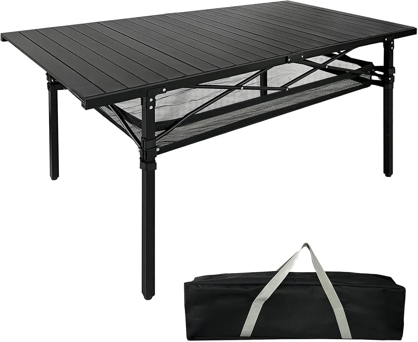 Large Folding Camping Table Aluminum with Storage  Roll Up Tall Outdoor Portable Table Lightweight Picnic BBQ Backyard Beach
