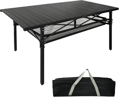 Large Folding Camping Table Aluminum with Storage  Roll Up Tall Outdoor Portable Table Lightweight Picnic BBQ Backyard Beach