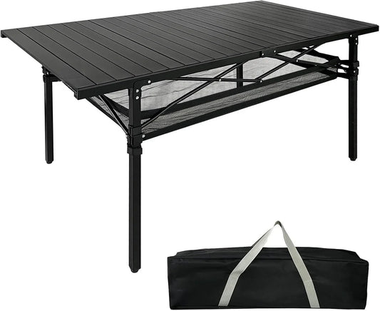 Large Folding Camping Table Aluminum with Storage  Roll Up Tall Outdoor Portable Table Lightweight Picnic BBQ Backyard Beach