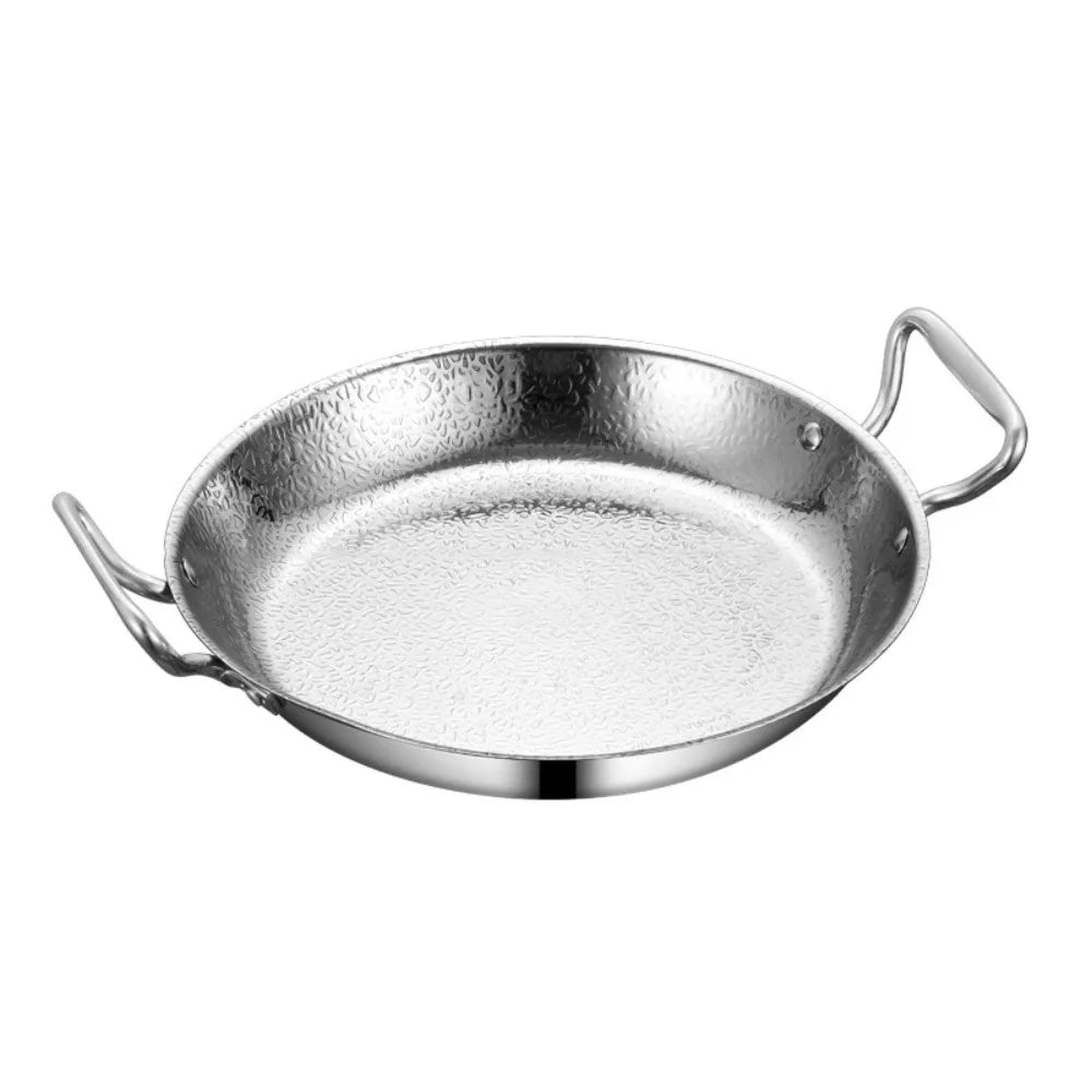 Stainless Steel Hammer Grain Seafood Paella Pan Binaural Handle Flat Bottom Seafood Rice Pot Gold/Silver Thickened Stock Pot