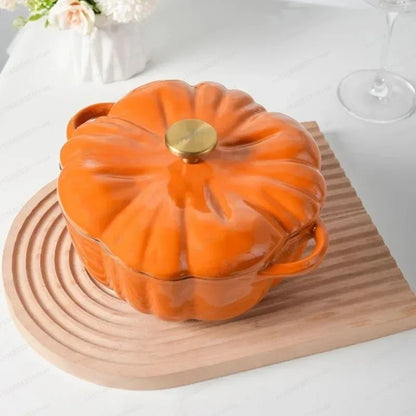 3.7L Enamel Coated Cookware Pumpkin Enameled Cast Iron Cooking Pot NonStick Enamel Pot Casserole Dish 12inch for All Heat Source