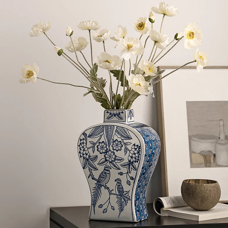 Chinese Blue-and-white Porcelain Vases Luxury Ceramic Ornaments Table Living Room Insert Flower Dryer Living Room Accessories