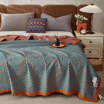 Luxurious Triple-layered 100% Cotton Gauze Blanket for Queen/King Bed, Multi-functional Usage As Summer Quilt or Bedspread