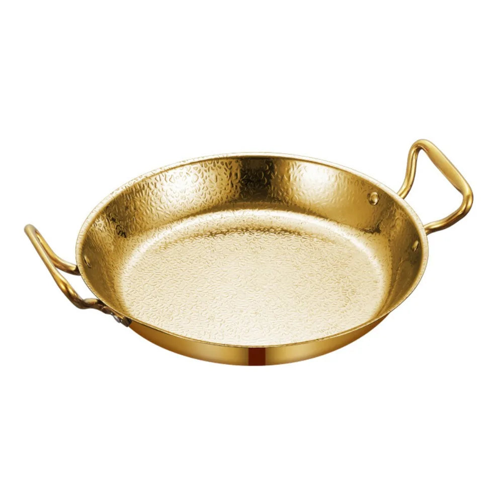Stainless Steel Hammer Grain Seafood Paella Pan Binaural Handle Flat Bottom Seafood Rice Pot Gold/Silver Thickened Stock Pot