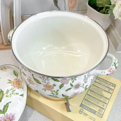 20cm/22cm/24cm Enamel Saucepan Kitchenware Cookware Thickened Double Ears with Lid Household 2.8L/3.8L/4.5L Enamel Pots and Pans