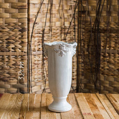 French Ceramic Vase Palace Flower Relief Decorative Living Room Flower Vases Retro Dining Room Desktop Ornaments Home Decoration