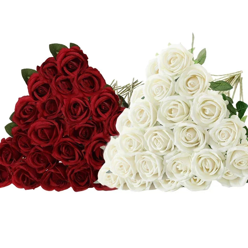 50 Pcs Velvet Rose Artificial Rose Flowers Real Touch Fake Roses Florals for Valentine's DIY Wedding Bouquet Party Home Decor