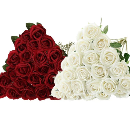 50 Pcs Velvet Rose Artificial Rose Flowers Real Touch Fake Roses Florals for Valentine's DIY Wedding Bouquet Party Home Decor