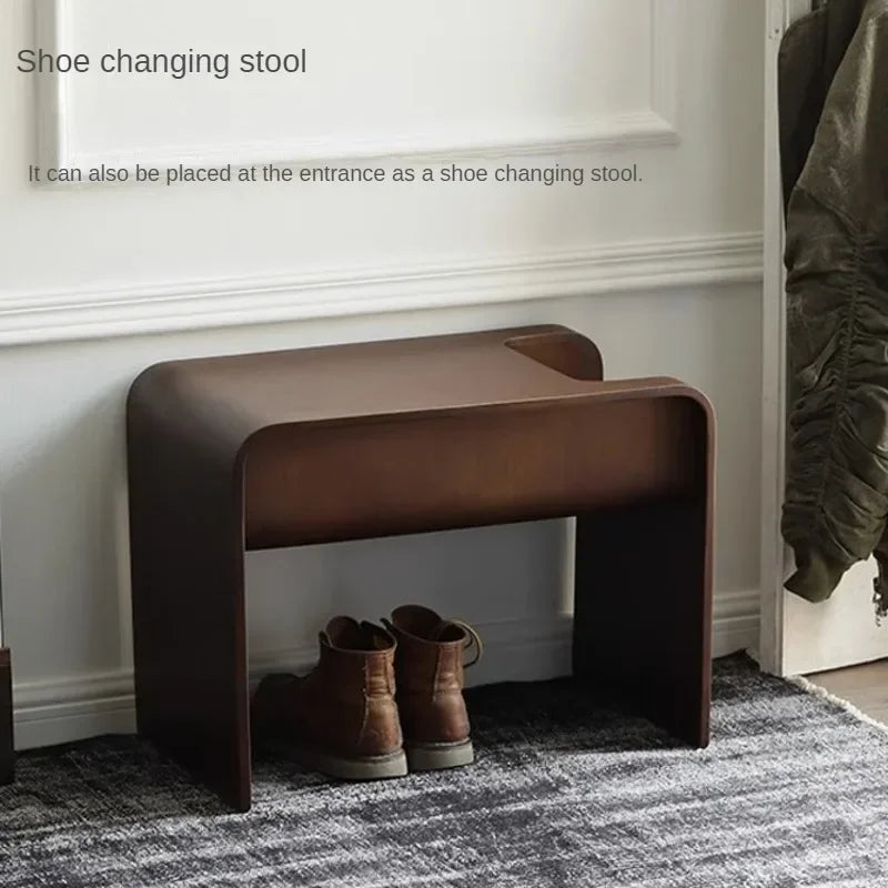 Solid Wood Sofa Side Table C-Shaped Coffee Table Durable Shoe Bench Space-Saving Side Cabinet Entryway Living Room