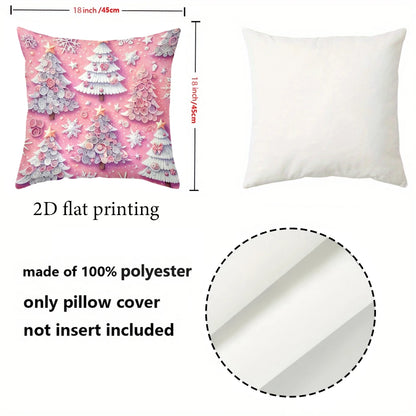 1 pieces -2D flat printing Christmas Tree Pattern Pink Decorative Throw Pillow Polyester pillowcase, sofa decorative cushion cov