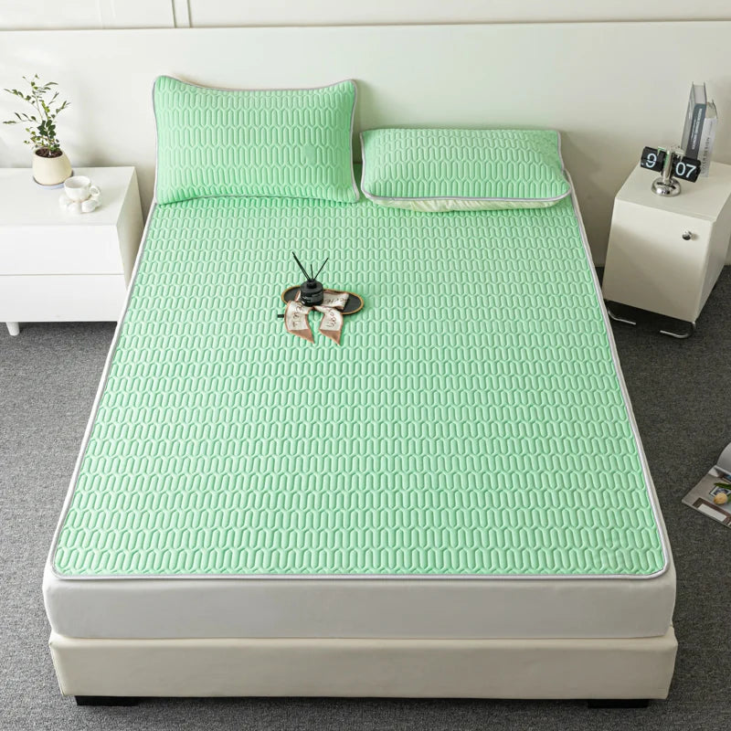 Soft Thicken Latex Filling Summer Bed Mat and Pillowcase 2/3pcs Bedding Set Smooth Cool Feeling Bed Sheet Cooling Mattress Cover