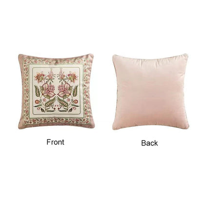 Pink Printed Fringed Pillow Cases Retro Light Luxury Pillow Cover Decorative Soft Dutch Velvet Round Cushion Cover Home Dector