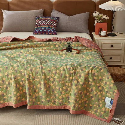 Luxurious Triple-layered 100% Cotton Gauze Blanket for Queen/King Bed, Multi-functional Usage As Summer Quilt or Bedspread