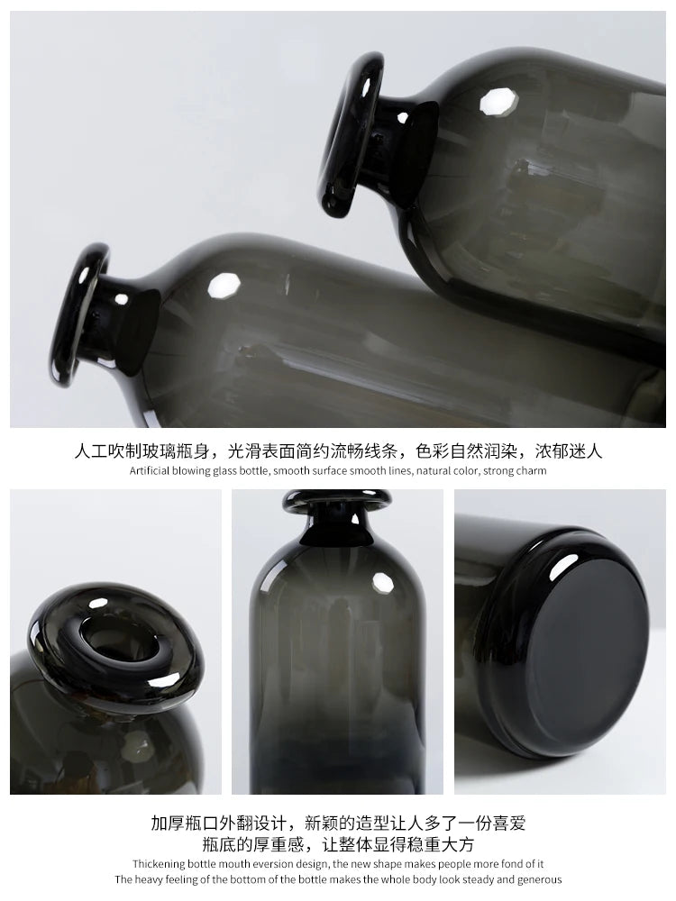 Nordic Glass Vase Black Flower Vases Home Decoration Accessories Living Room Decor Vase Decoration Household Transparent Vases