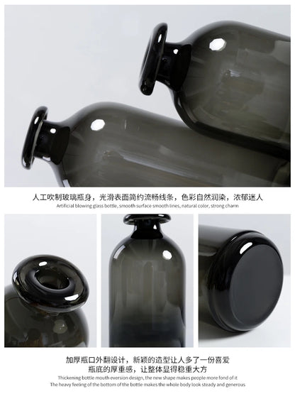 Nordic Glass Vase Black Flower Vases Home Decoration Accessories Living Room Decor Vase Decoration Household Transparent Vases