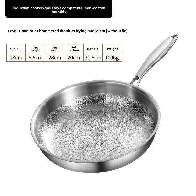 26/28cm German Pure Titanium Frying Pan Non-stick Frying Pan Uncoated Fish Scale Hammer Pattern Titanium Alloy Cookware