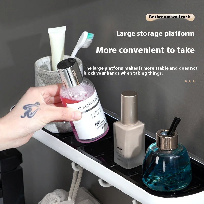 Wall-Mounted Shampoo Storage Rack With Towel Bar Bathroom Storage Shelf No Drilling Shower Holder Hanging Rack Organizer