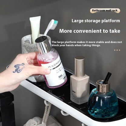 Wall-Mounted Shampoo Storage Rack With Towel Bar Bathroom Storage Shelf No Drilling Shower Holder Hanging Rack Organizer