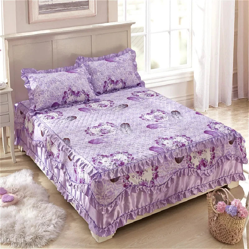100% Cotton Thicken Quilted Bedspread King Queen Size Princess Lace Bed Skirt Pure Cotton Bed Cover Not Including Pillowcase