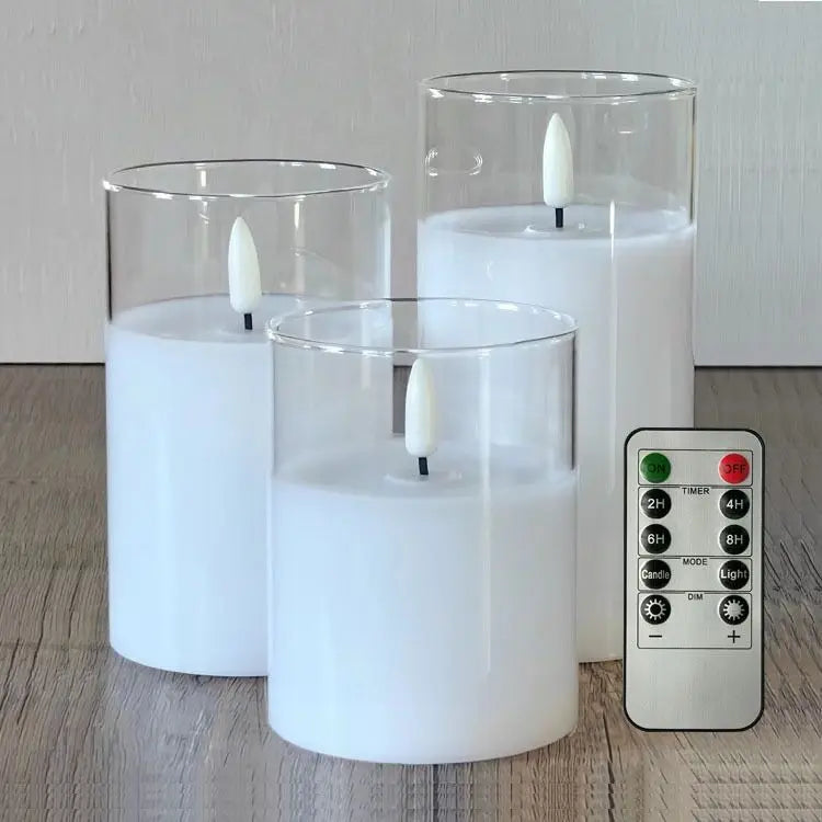 USB Rechargeable/Battery operated LED Glass Candle Remote controlled Pillar Candle Paraffin Wax 3D wick Home table Decor-Amber
