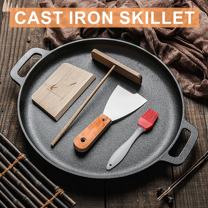 Cast Iron Frying Pan For Home Use Pizza Pancake Fry Pan Non-Stick Round Griddle For Crepes Camping BBQ Grill for Outdoor Cookwar