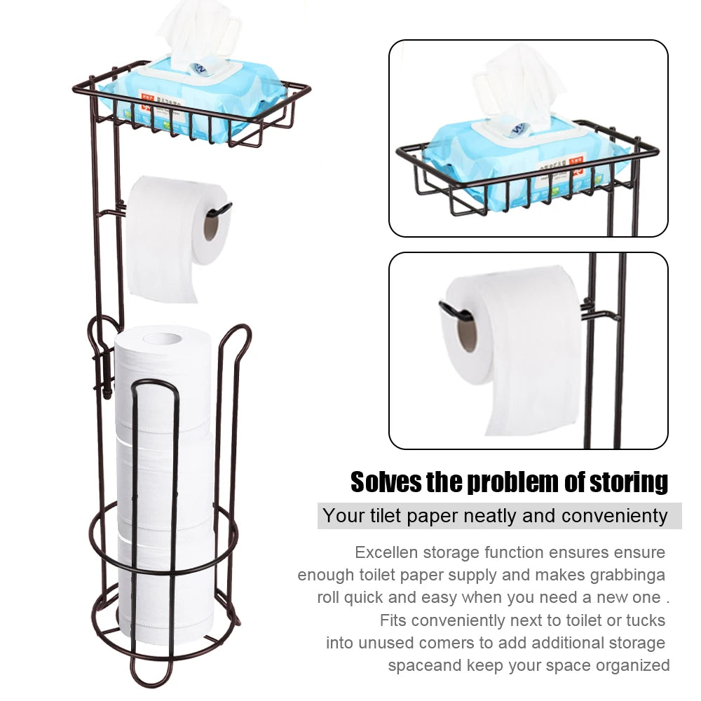 Bathroom Paper Roll Vertical Storage Basket Toilet Paper Holder Stainless Steel For Phone Tissue Multifunctional Storage Shelf