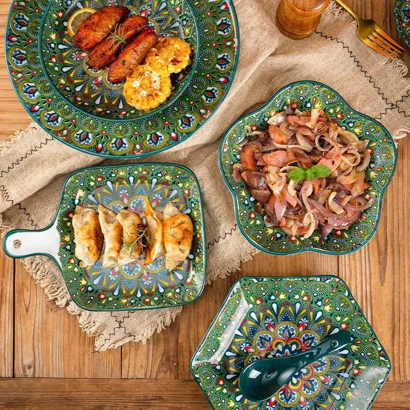 Ceramic Tableware Set Rice Bowl Serving Plate Creative Cutlery Soup Plate Noodle Handle Bowl Sauce Dish Steak Salad Fruit Plate
