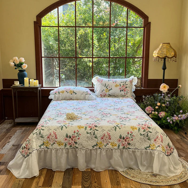 Bonenjoy Bedspread Floral Style Bed Linen Lace Bed Cover Quilted Bedsheet 250x260cm Bedspreads 침대커버 (Pillowcase Need Order)