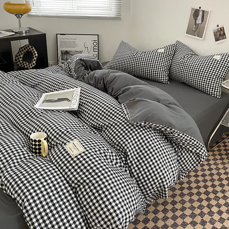 Bed Linen Sheets Duvet Cover Four-piece Set of Washed Cotton Bedding Quilt Covers Three-piece Set for Student Dormitories