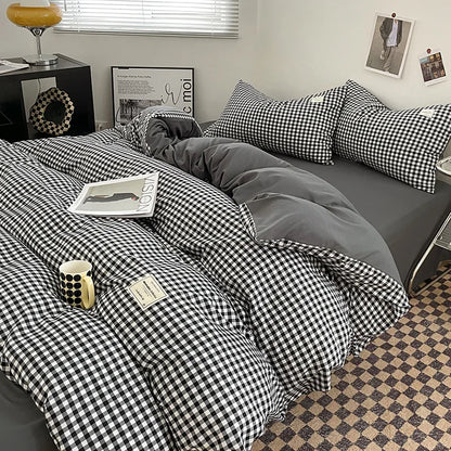 Bed Linen Sheets Duvet Cover Four-piece Set of Washed Cotton Bedding Quilt Covers Three-piece Set for Student Dormitories