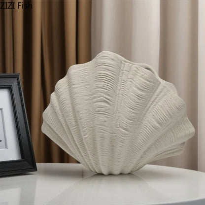 Beige Shell Ornament Ceramic Vase Flower Arrangement Dried Flower Vases Hydroponic Vase Decorative Vases Flowers Vessels Crafts