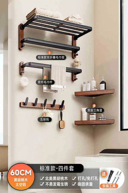 Bathroom Towel Storage Rack Nordic Walnut Toilet Pendant Bathroom Waterproof Hardware Home Decor Luxury Organizer Accessories