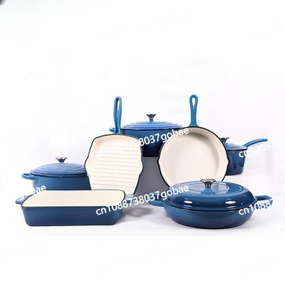 Enamel Pot Cast Iron Cookware Seven-piece Set Soup Stew Household Enamel Pot Enamel Pot Set