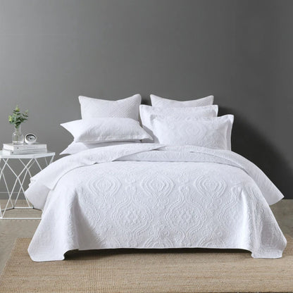CHAUSUB 100% Cotton Quilt Set King Queen 3PCS Solid Color Embroidered Bedspread & Coverlet,Summer Comforter Blanket for Bed,Home