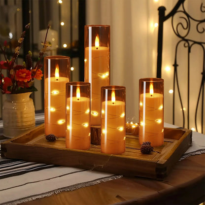 Flickering Flameless LED Candles Set with Timer Stable Acrylic Shell and Embedded Star String Battery Operated Romantic Candles