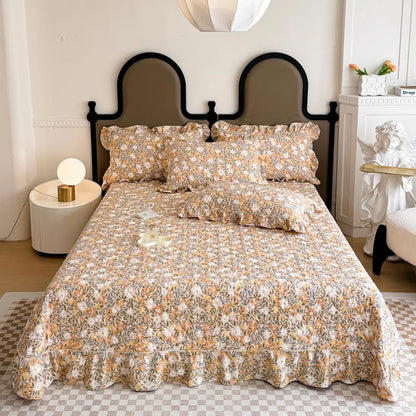 Bonenjoy Bedspread Quilted Bed Cover Ruffles Mattress Protector Thicken Bed Linen Printed Sheets colchas (Pillowcase Need Order)