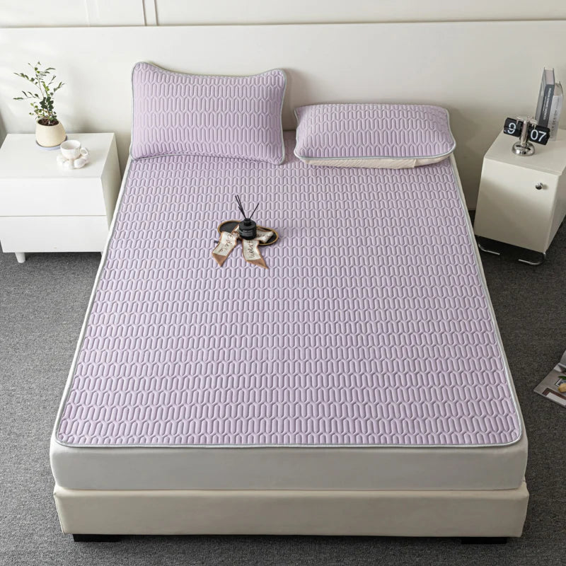 Soft Thicken Latex Filling Summer Bed Mat and Pillowcase 2/3pcs Bedding Set Smooth Cool Feeling Bed Sheet Cooling Mattress Cover