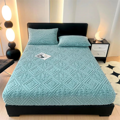 Winter Warm Plush Fleece Mattress Cover with Elastic Band Soft Anti-Slip Breathable Comfortable Bed Sheet Jacquard Fitted Sheets