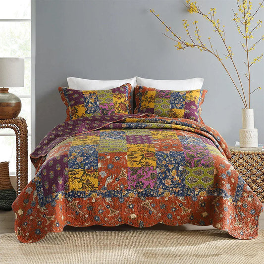 Vintage Floral Cotton Quilt Set King Queen Size 3PCS Patchwork Bedspread for Bed Summer Breathable Comforter Blanket Home Decor